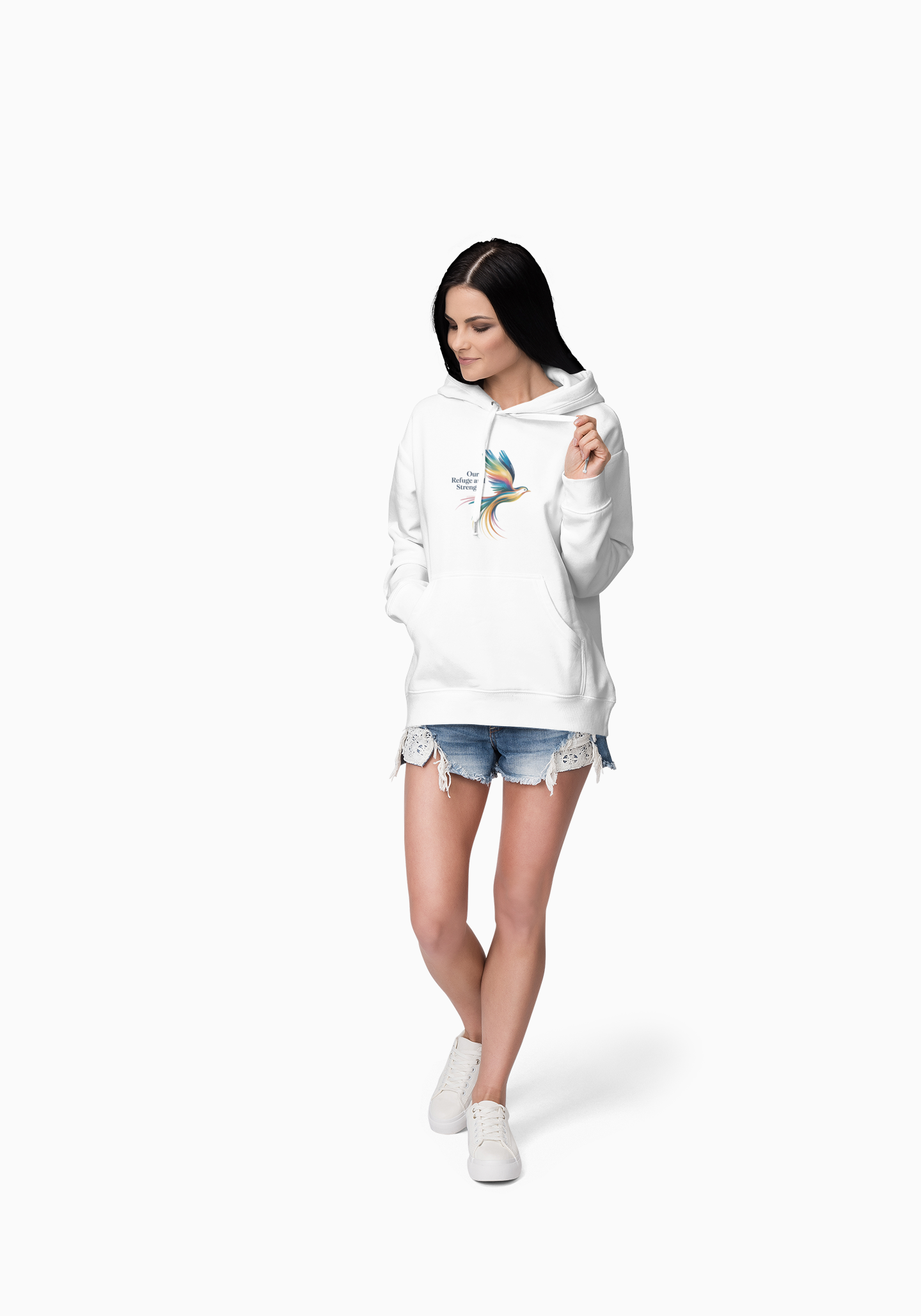 Freedom Sparrow Hoodie — Colorful Bird “One Refuge One Strength” Chest Print