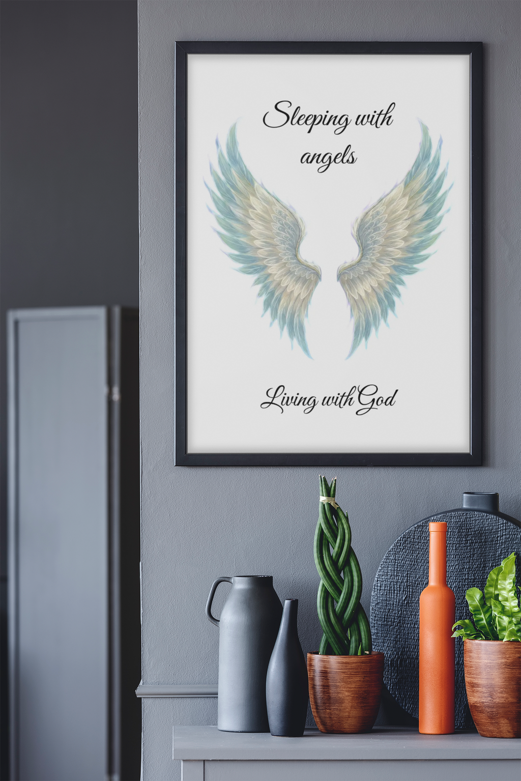 Sleeping with Angels Matte Poster — Dramatic Blue Angel Wings Wall Art