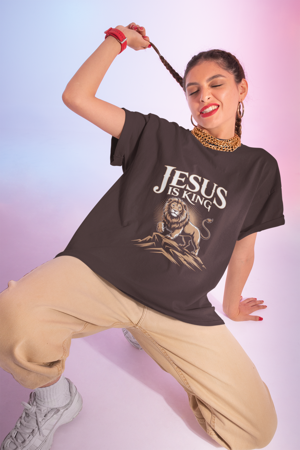 Jesus Lion Graphic T-Shirt — Faith-Based Christian Tee