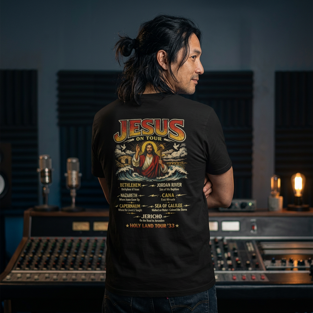 Jesus On Tour – Rock ’n’ Roll Christian Graphic T-Shirt