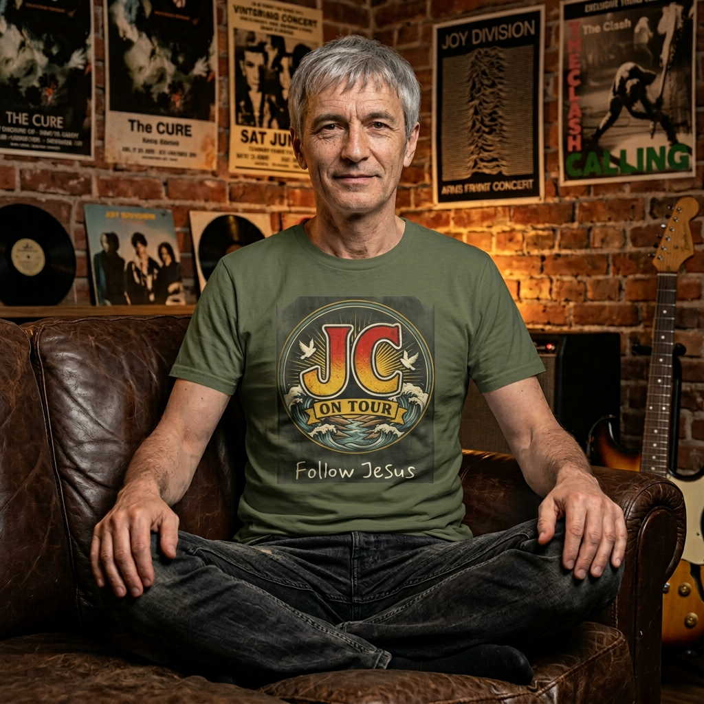 JC On Tour – Follow Jesus Rock ’n’ Roll Christian T-Shirt