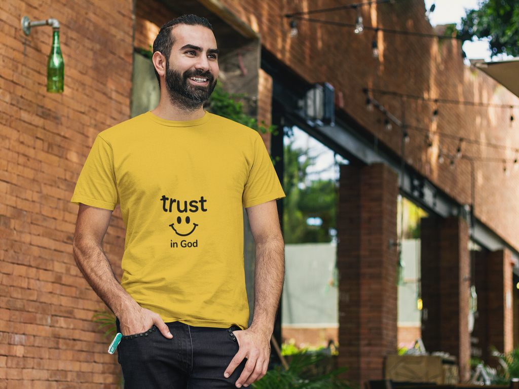 Trust in God Smiley Tee — Faith-Based Christian T-Shirt