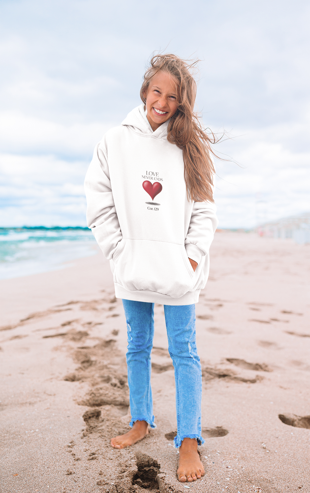 Christian Hoodie — 'Love Never Ends' Heart Design (1 Cor. 13:8)
