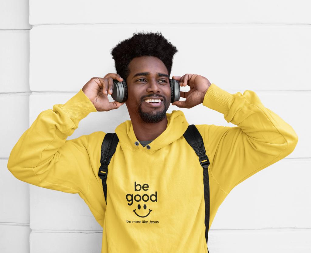 Hoodie — "Be Good" Minimalist Smiley Graphic Pullover