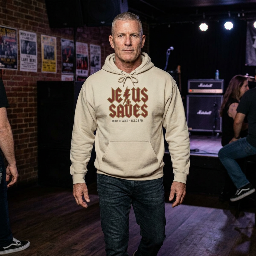 Jesus Saves Hoodie — Rock of Ages Vintage Christian Sweatshirt