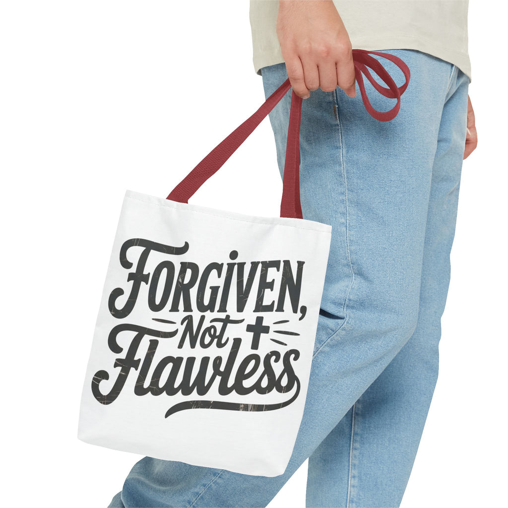 Forgiven Not Flawless Christian Tote Bag — Inspirational Scripture Quote Tote