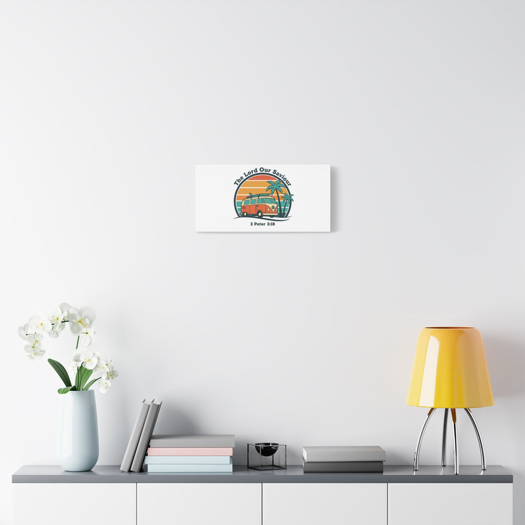 The Lord our Saviour, Retro Surf Sunset Canvas | 70s Van Palm Postcard, Analog Sunshine Aesthetic