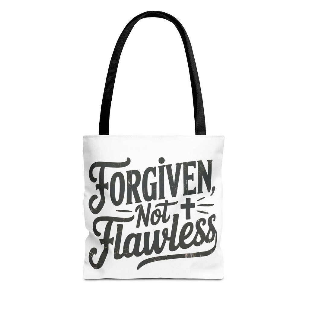 Forgiven Not Flawless Christian Tote Bag — Inspirational Scripture Quote Tote