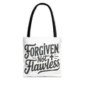 Forgiven Not Flawless Christian Tote Bag — Inspirational Scripture Quote Tote