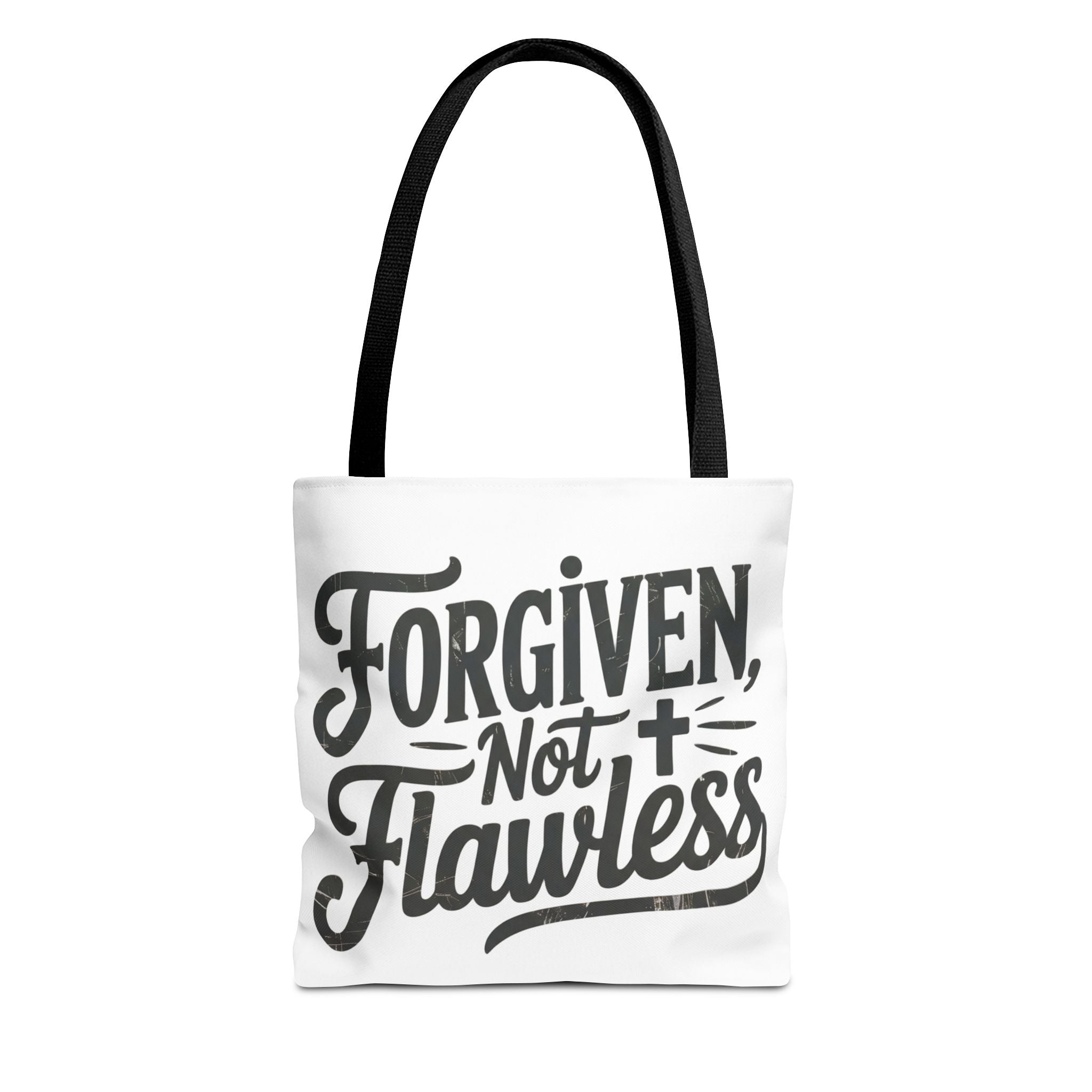 Forgiven Not Flawless Christian Tote Bag — Inspirational Scripture Quote Tote