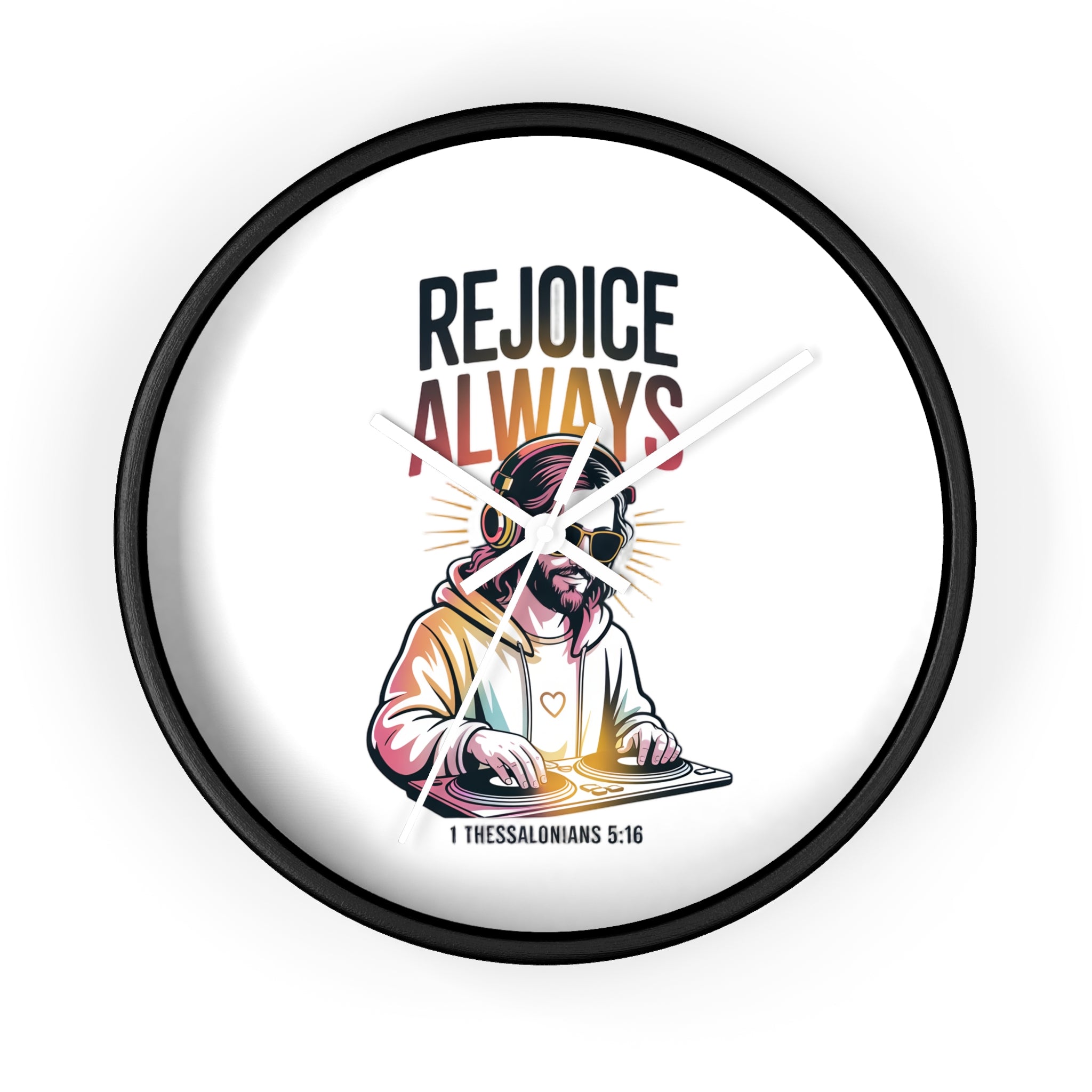 Wall Clock — 'Rejoice Always' Christian DJ Decorative Clock (1 Thessalonians 5:16)