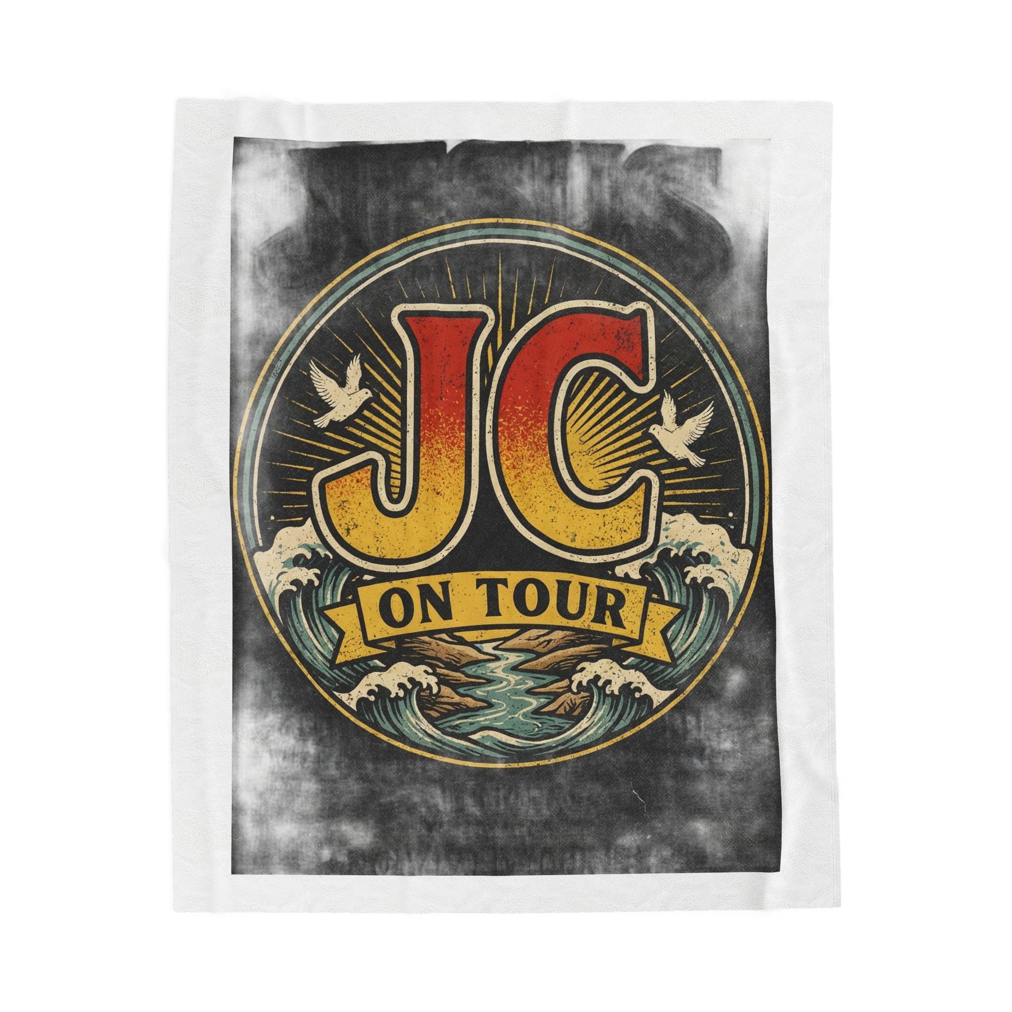 Velveteen Plush Blanket — "JC On Tour" Vintage Tour Logo Throw