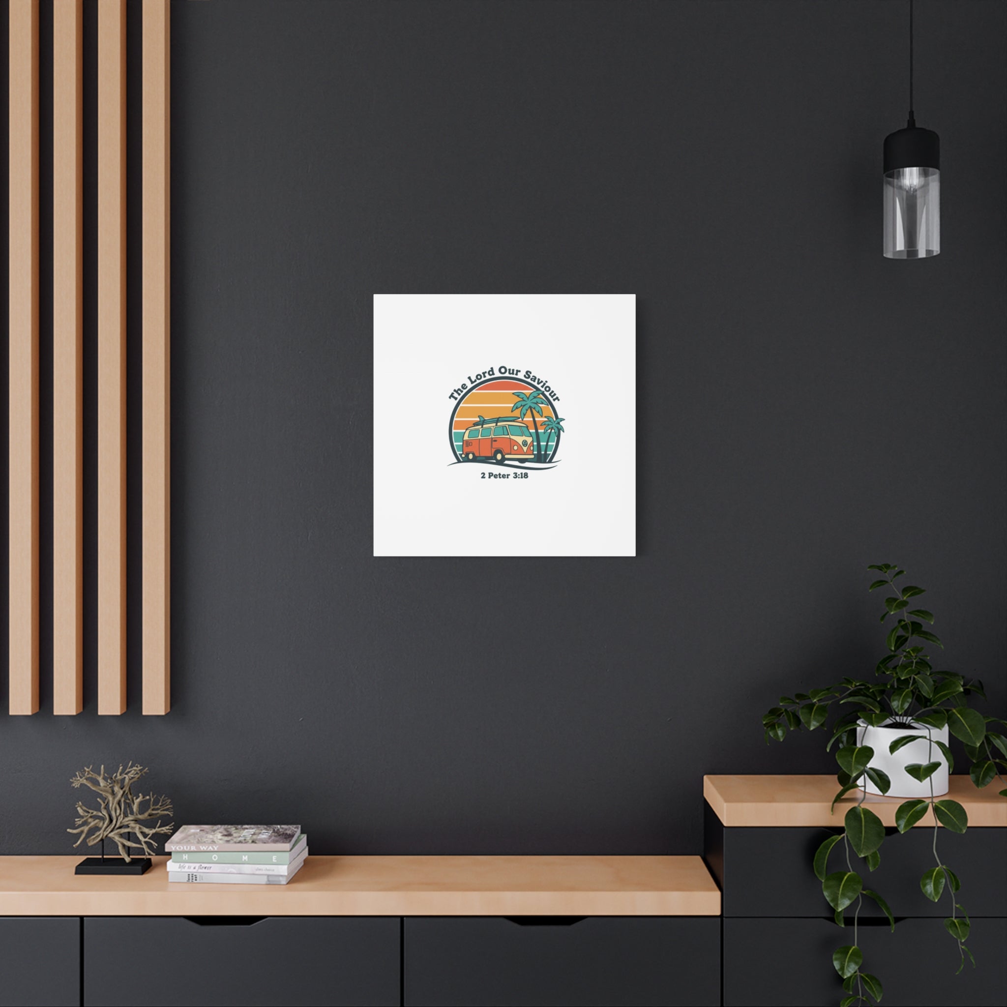 The Lord our Saviour, Retro Surf Sunset Canvas | 70s Van Palm Postcard, Analog Sunshine Aesthetic