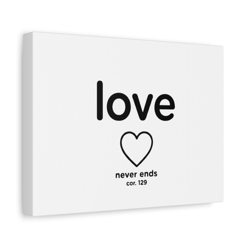 Canvas Wall Art — "love" Heart with "never ends cor. 129" Minimalist Print