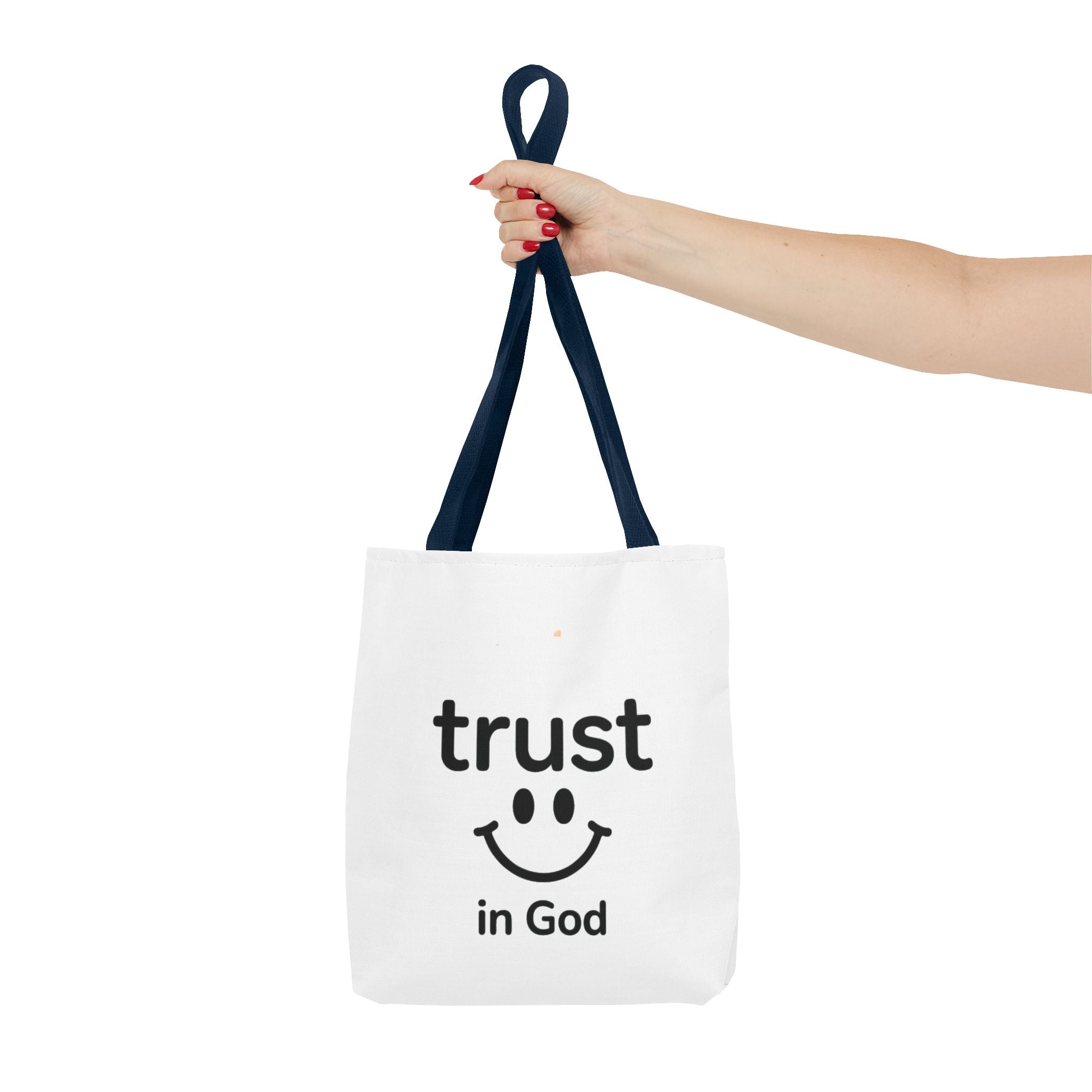 Faith Smile Tote Bag — "Trust in God" Inspirational Canvas Tote