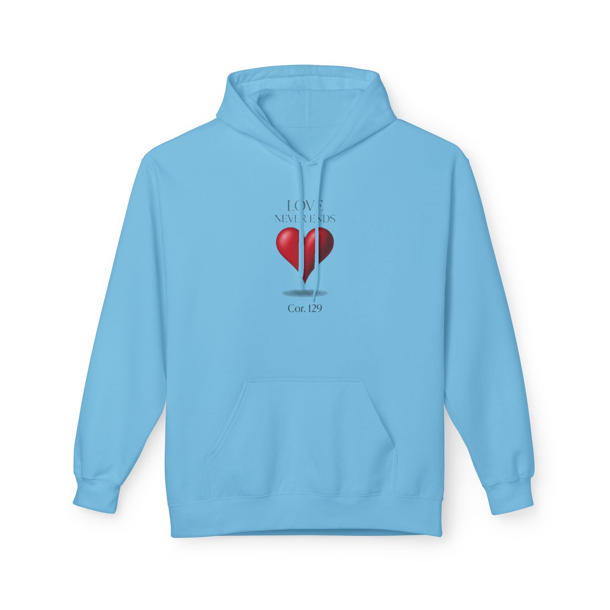 Christian Hoodie — 'Love Never Ends' Heart Design (1 Cor. 13:8)
