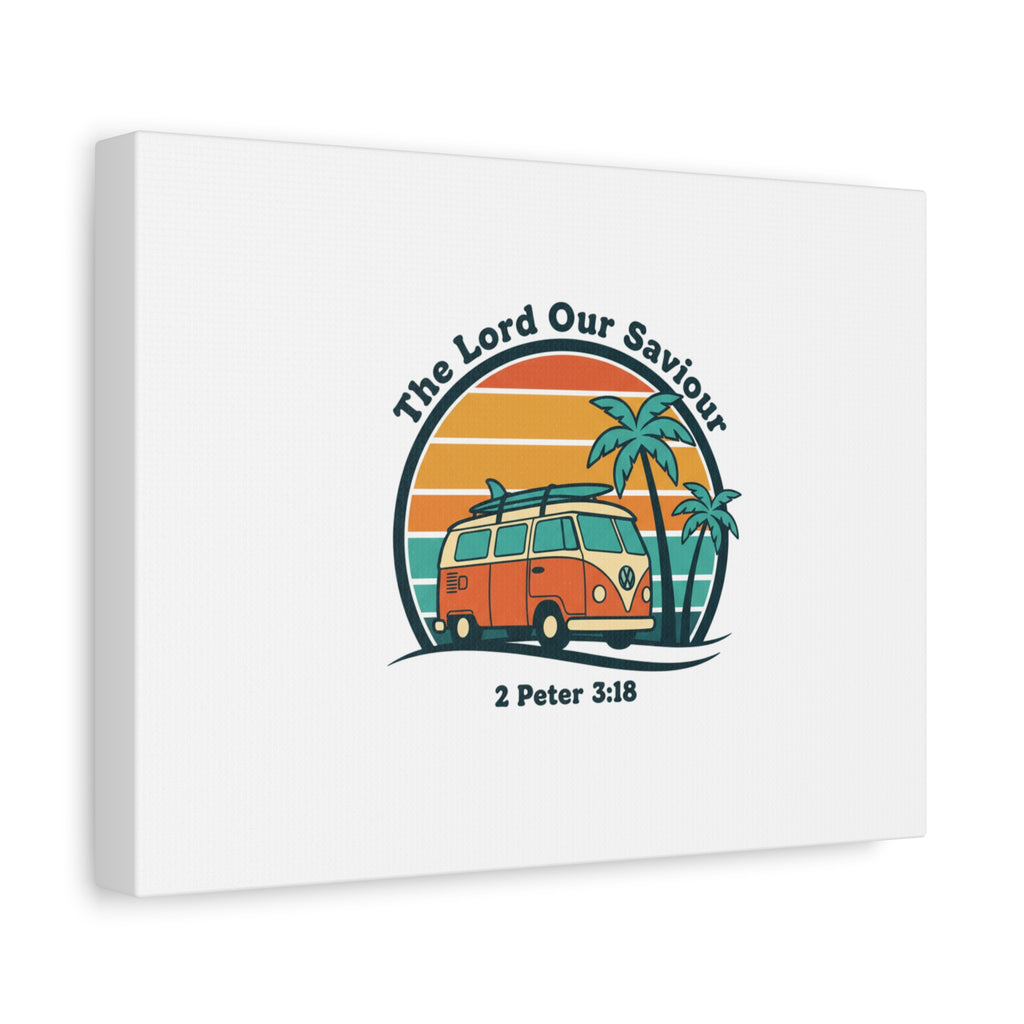 The Lord our Saviour, Retro Surf Sunset Canvas | 70s Van Palm Postcard, Analog Sunshine Aesthetic