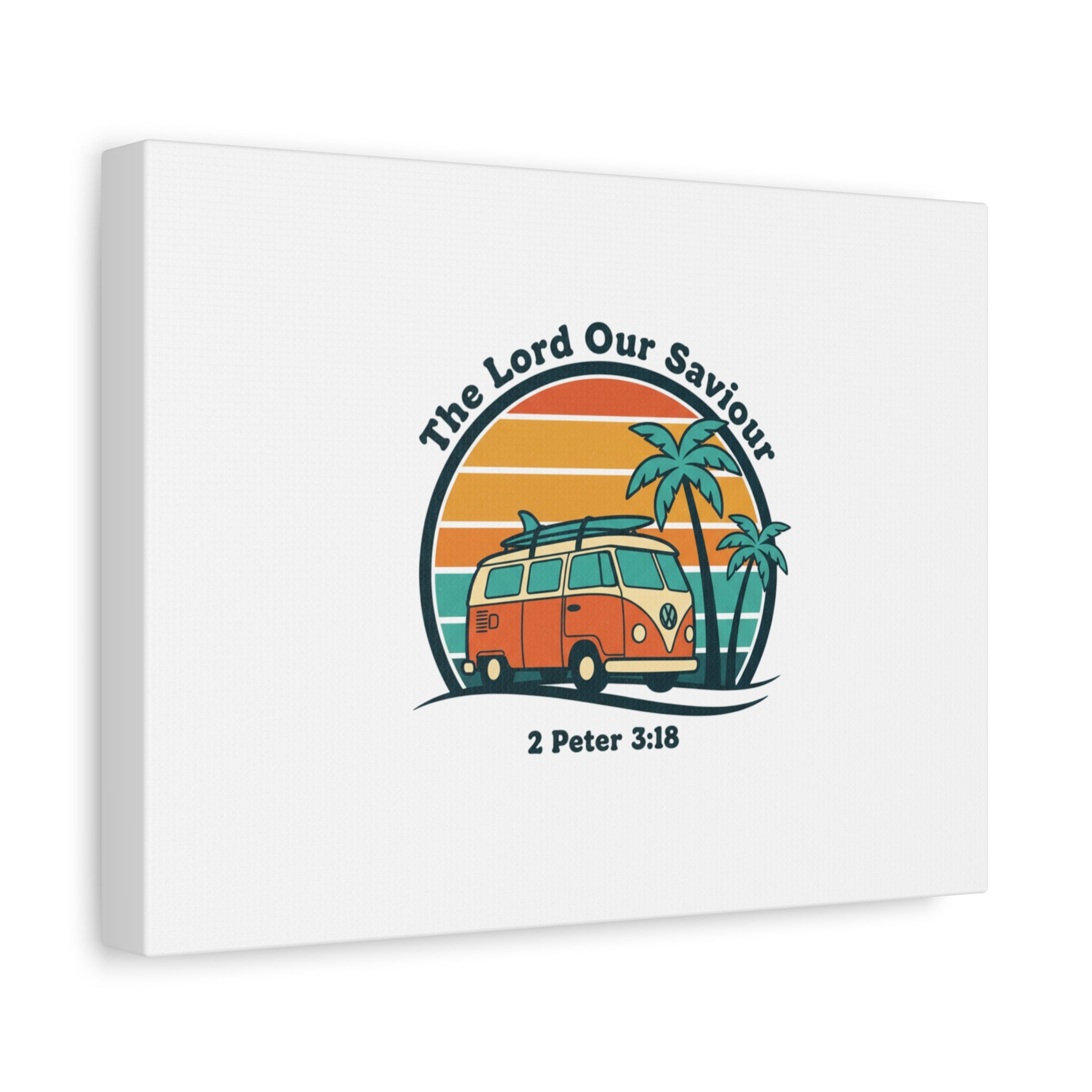 The Lord our Saviour, Retro Surf Sunset Canvas | 70s Van Palm Postcard, Analog Sunshine Aesthetic