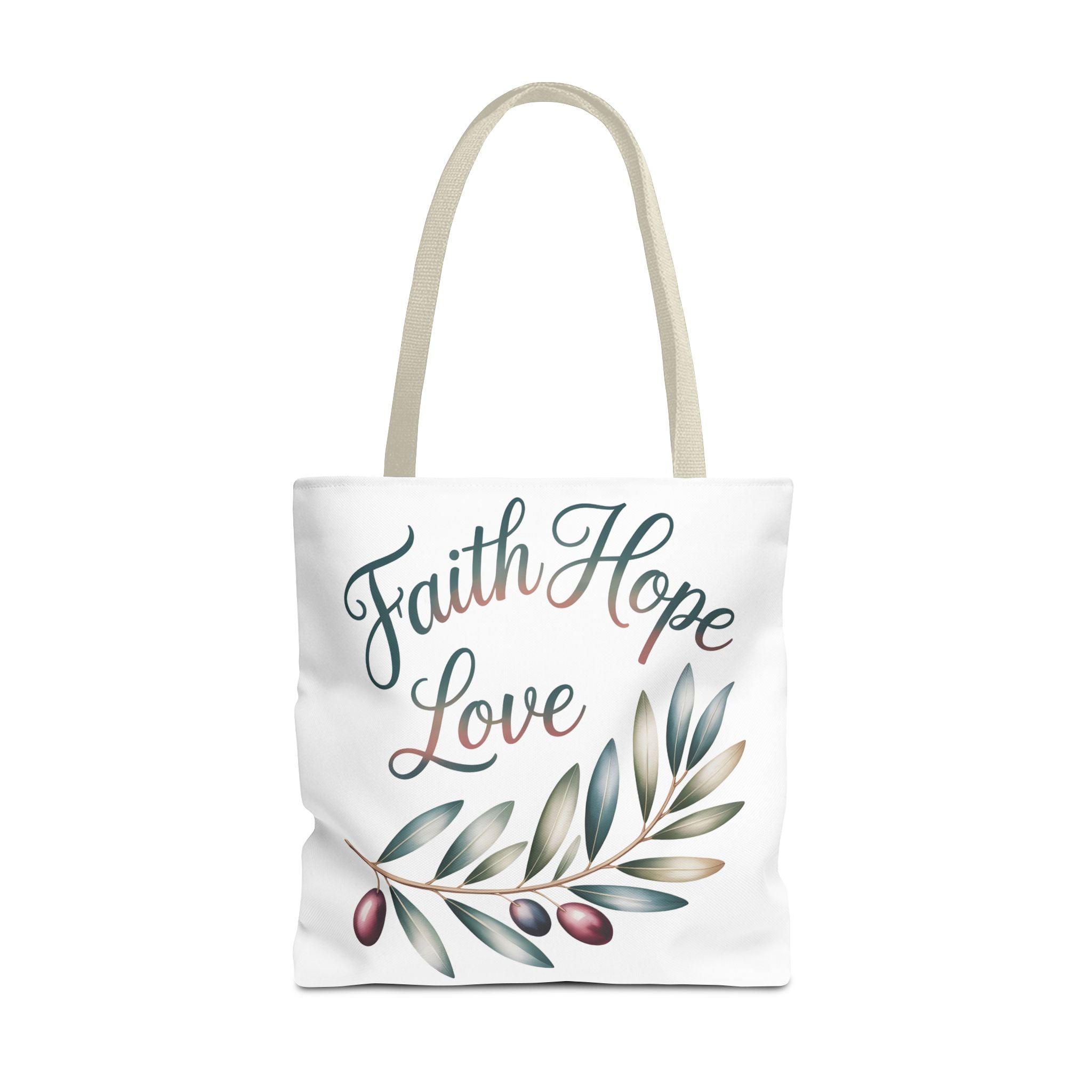Faith Hope Love Floral Tote Bag — Inspirational Scripture Quote Canvas Carryall