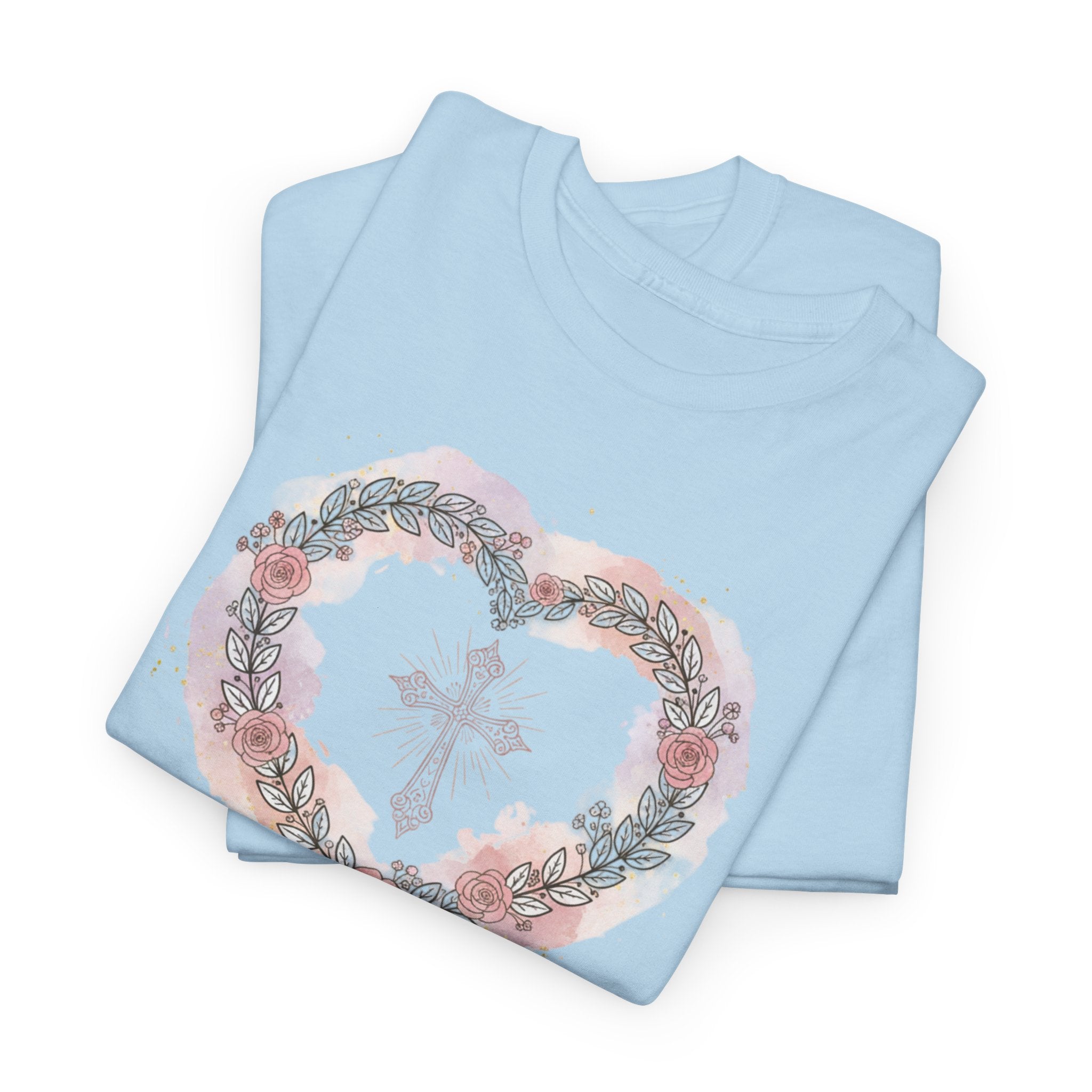 Love, Care and Pray - Christian Cross Heart T-Shirt