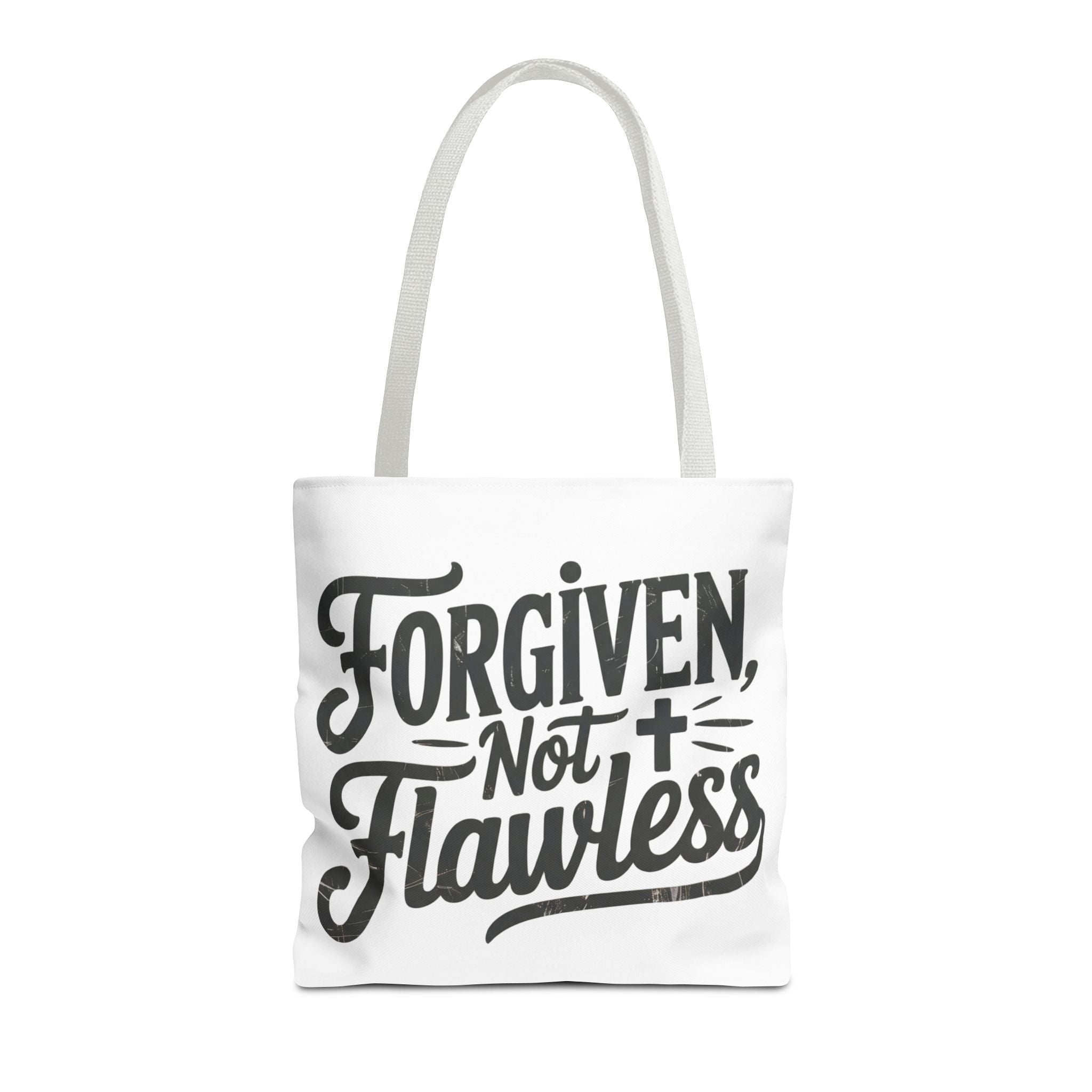 Forgiven Not Flawless Christian Tote Bag — Inspirational Scripture Quote Tote