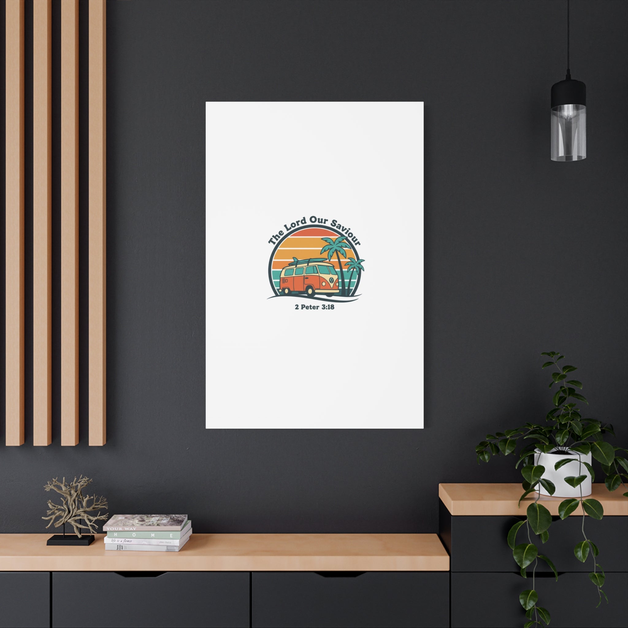 The Lord our Saviour, Retro Surf Sunset Canvas | 70s Van Palm Postcard, Analog Sunshine Aesthetic