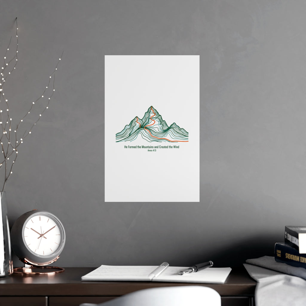 Topographic Mountain Poster— "He Formed the Mountains and Created the Wind" (Amos 4:13)