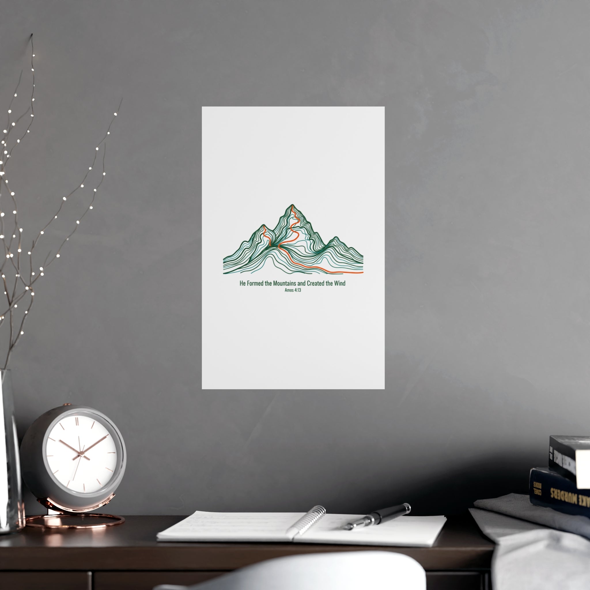 Topographic Mountain Poster— "He Formed the Mountains and Created the Wind" (Amos 4:13)