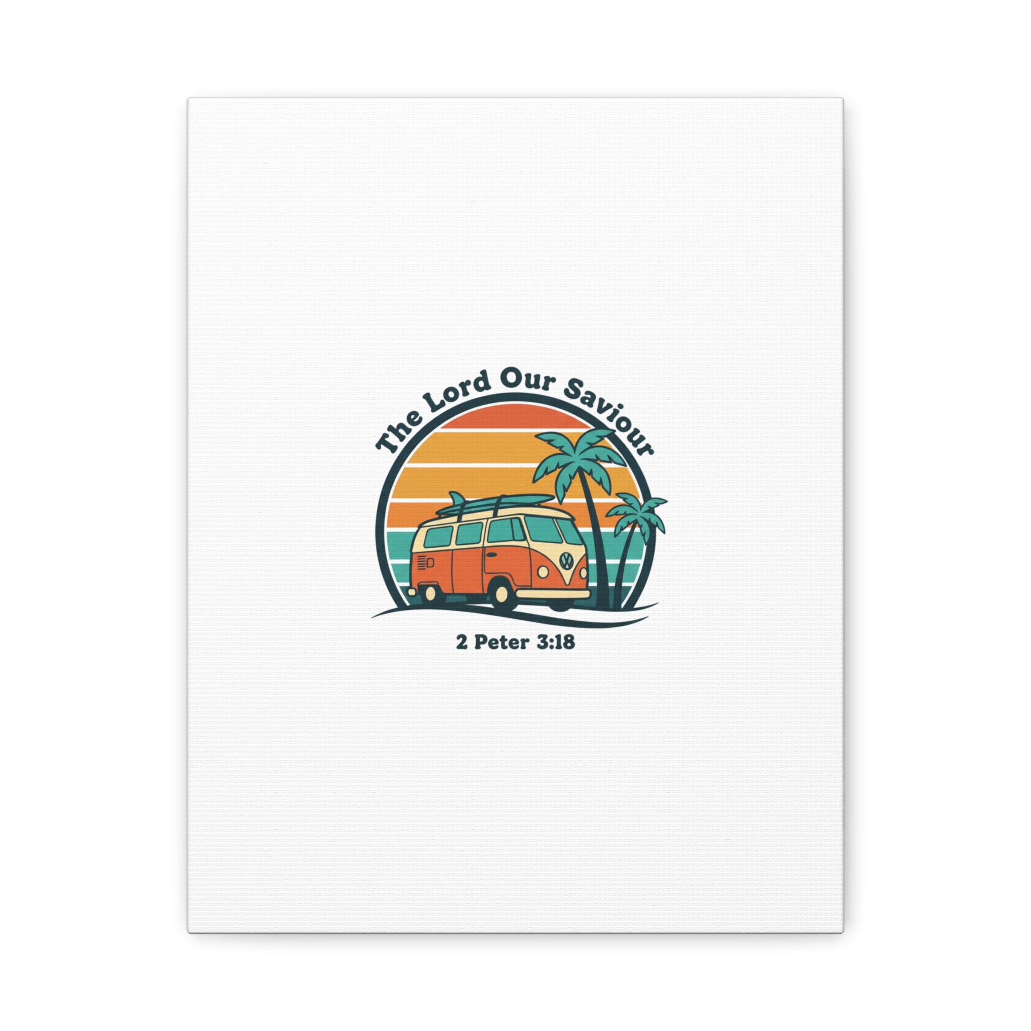 The Lord our Saviour, Retro Surf Sunset Canvas | 70s Van Palm Postcard, Analog Sunshine Aesthetic