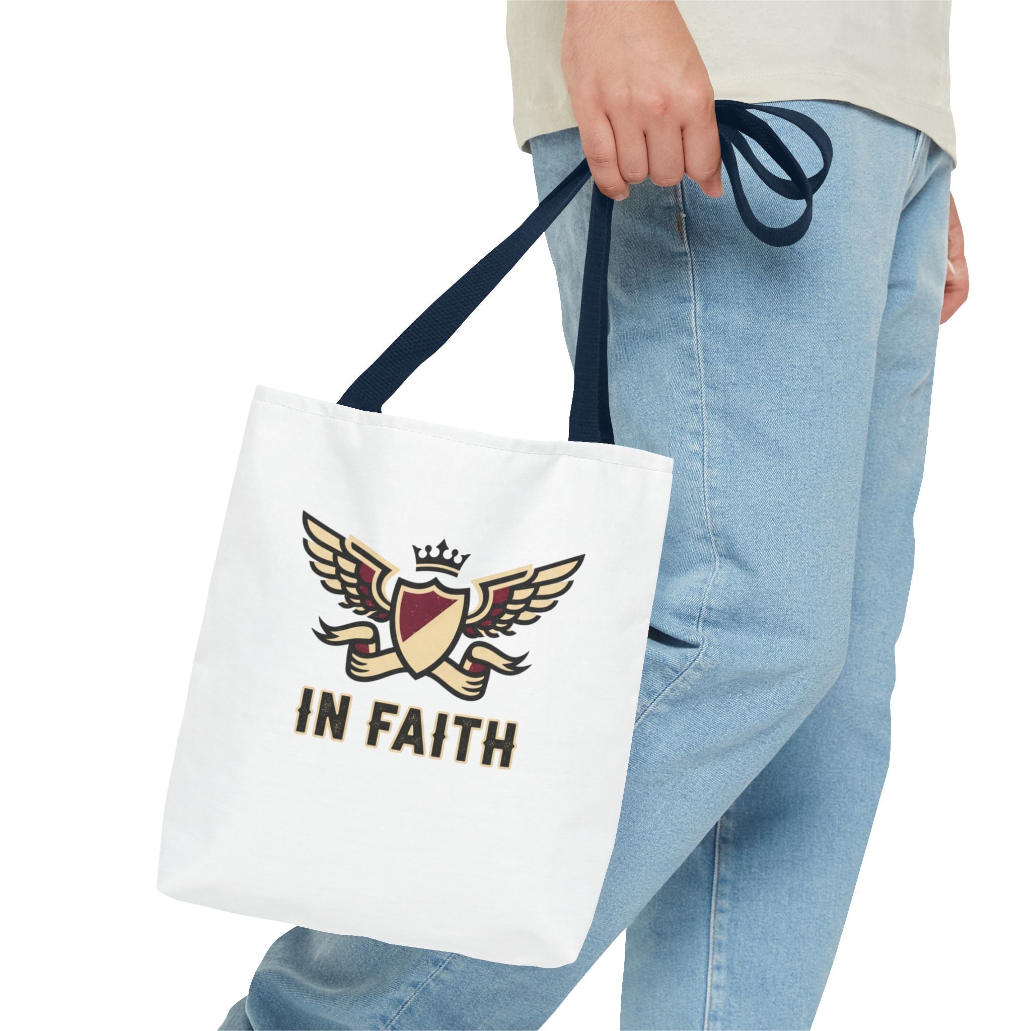 Faith Crest Tote Bag — "In Faith" Winged Shield Everyday Carry
