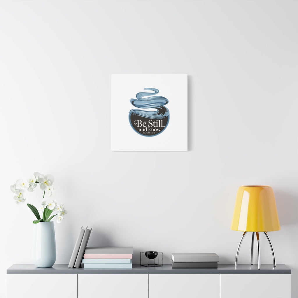 Be Still & Know Canvas Wall Art — Minimal Heart Quote Stretched Matte Canvas