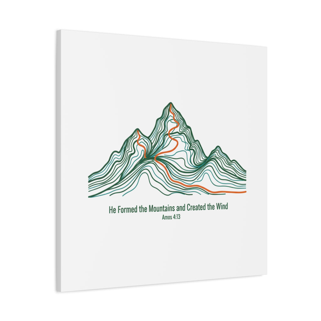 Topographic Mountain Canvas — "He Formed the Mountains and Created the Wind" (Amos 4:13)