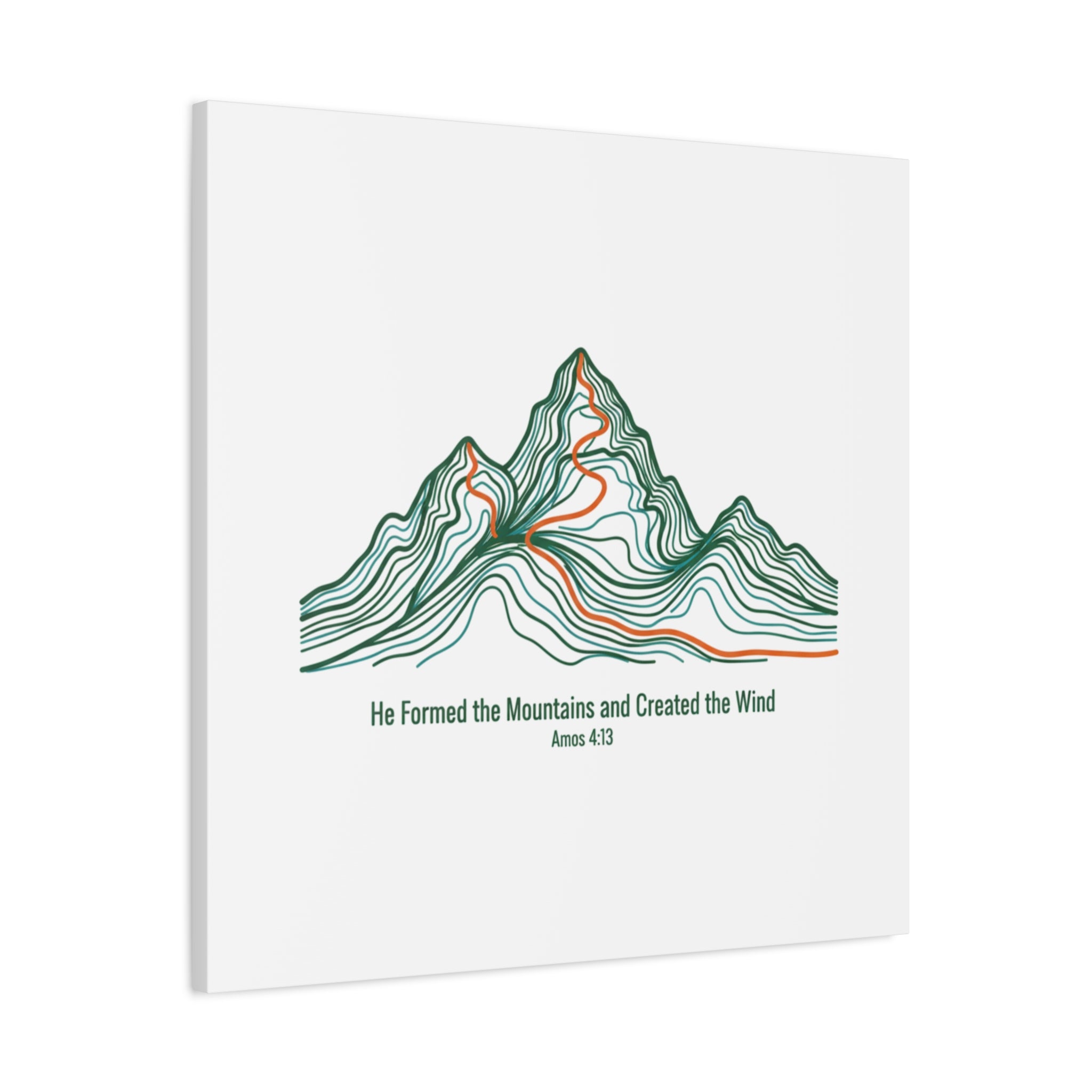 Topographic Mountain Canvas — "He Formed the Mountains and Created the Wind" (Amos 4:13)