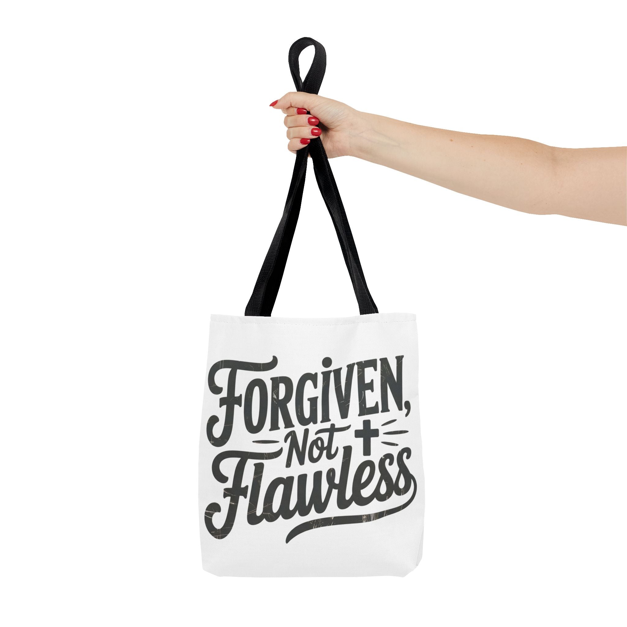 Forgiven Not Flawless Christian Tote Bag — Inspirational Scripture Quote Tote