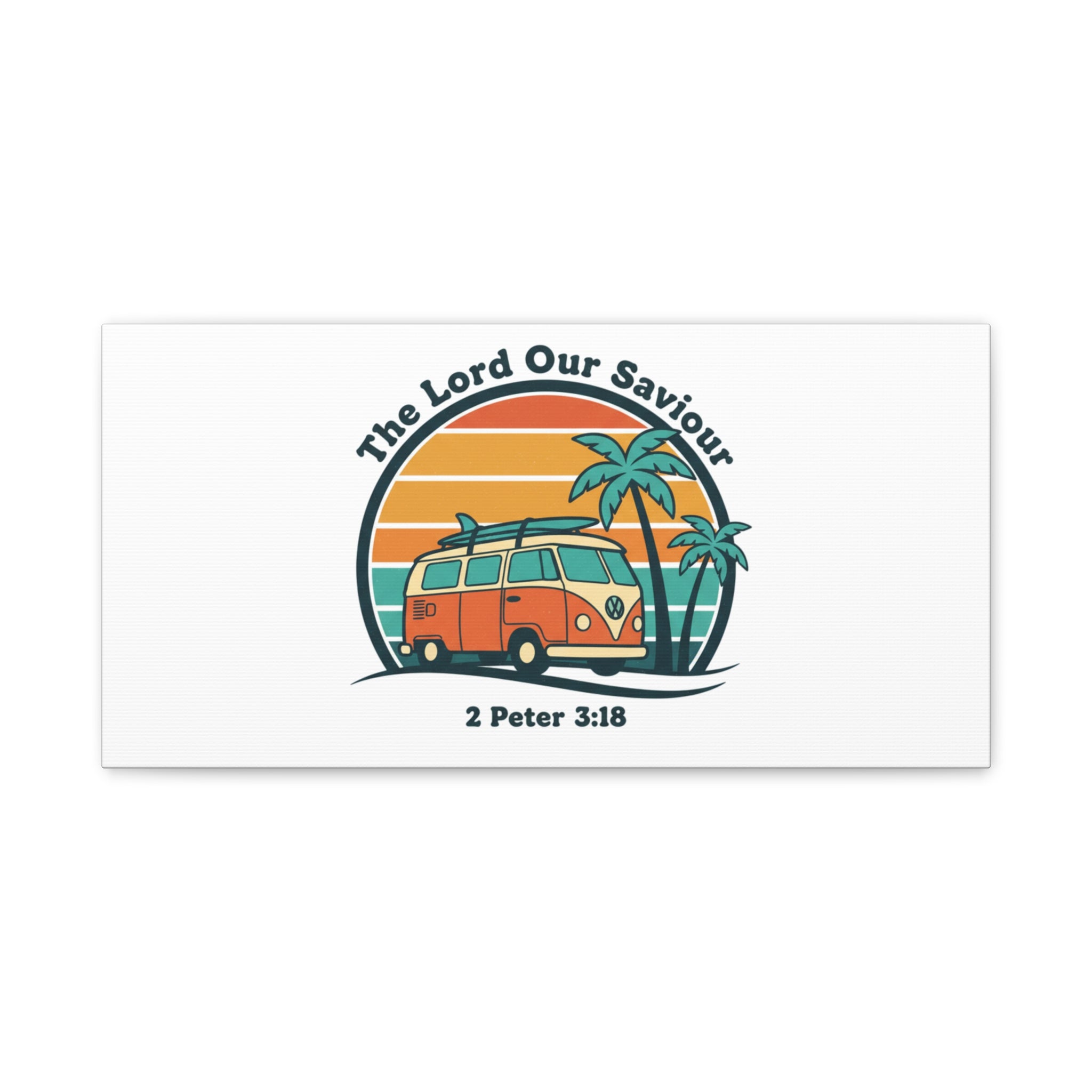 The Lord our Saviour, Retro Surf Sunset Canvas | 70s Van Palm Postcard, Analog Sunshine Aesthetic