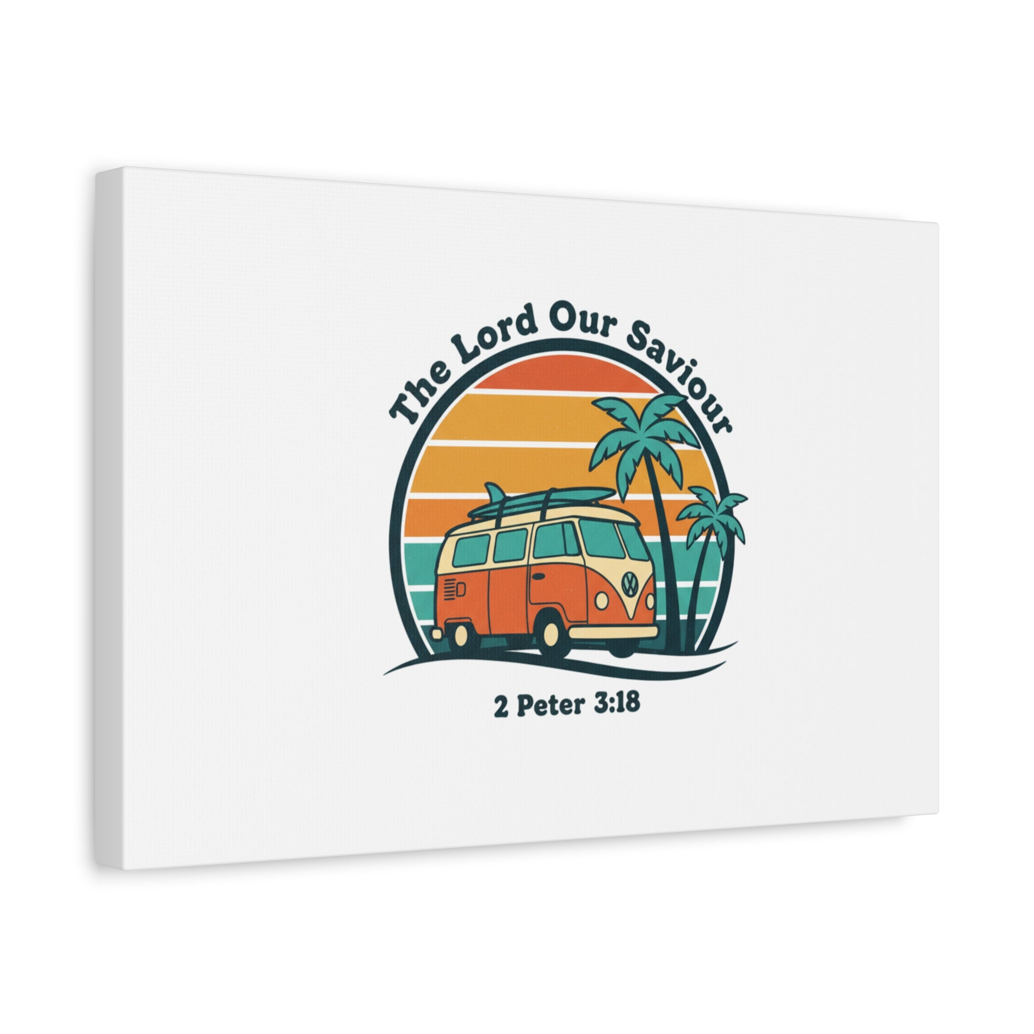 The Lord our Saviour, Retro Surf Sunset Canvas | 70s Van Palm Postcard, Analog Sunshine Aesthetic