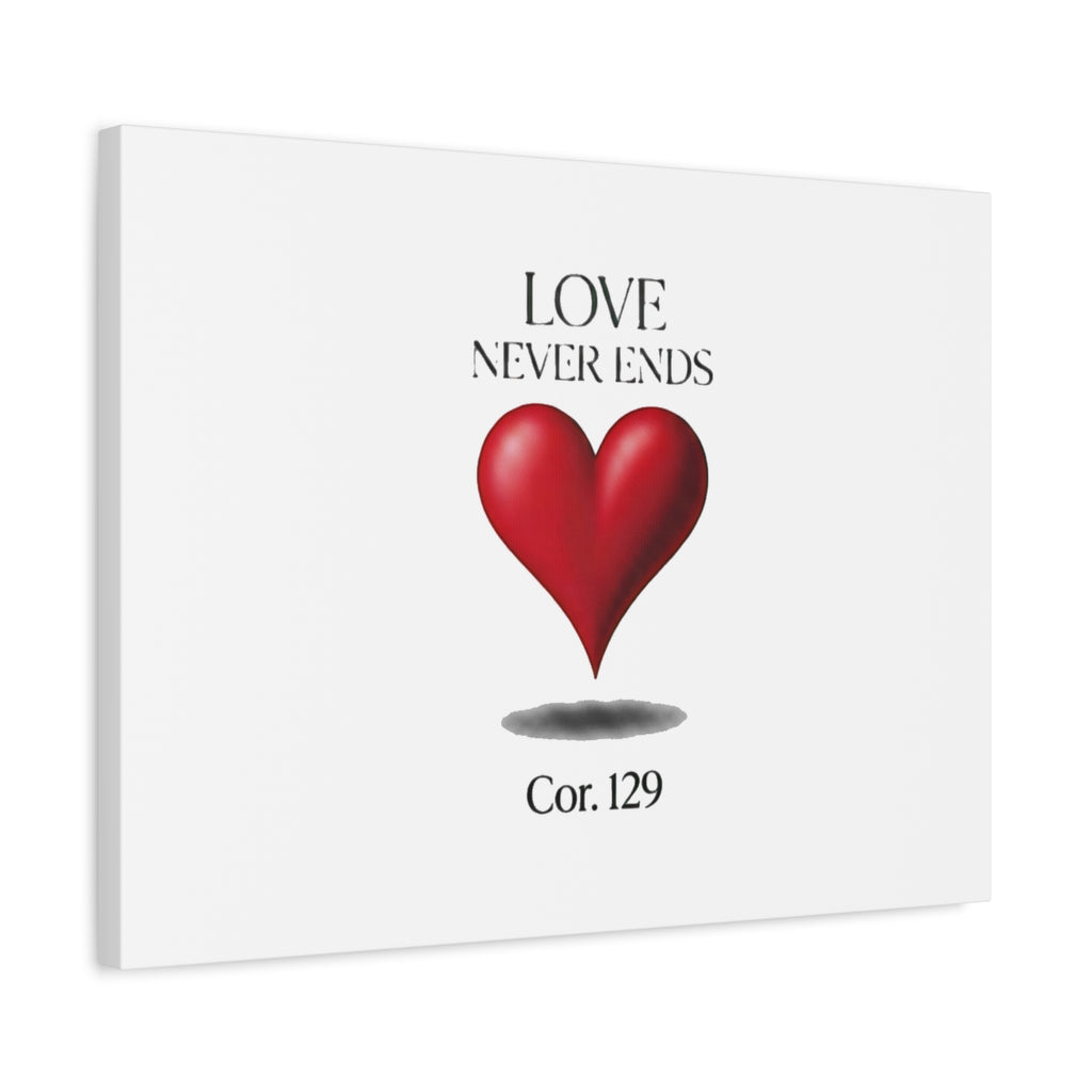 Love Never Ends Canvas Wall Art — Red Heart "Cor. 1:29" Matte Stretched Canvas