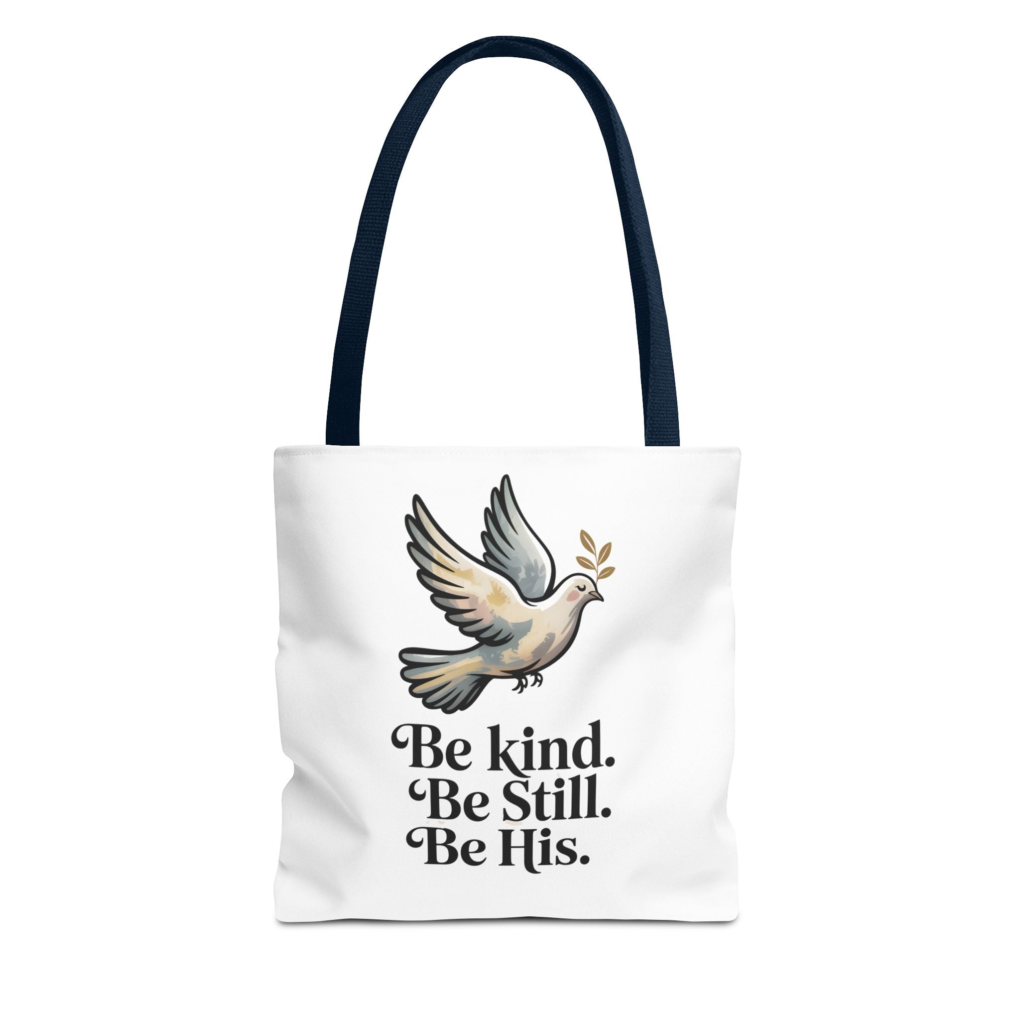 Inspirational Dove Tote Bag — "Be kind. Be still. Be His." Faith Prayer Canvas Tote