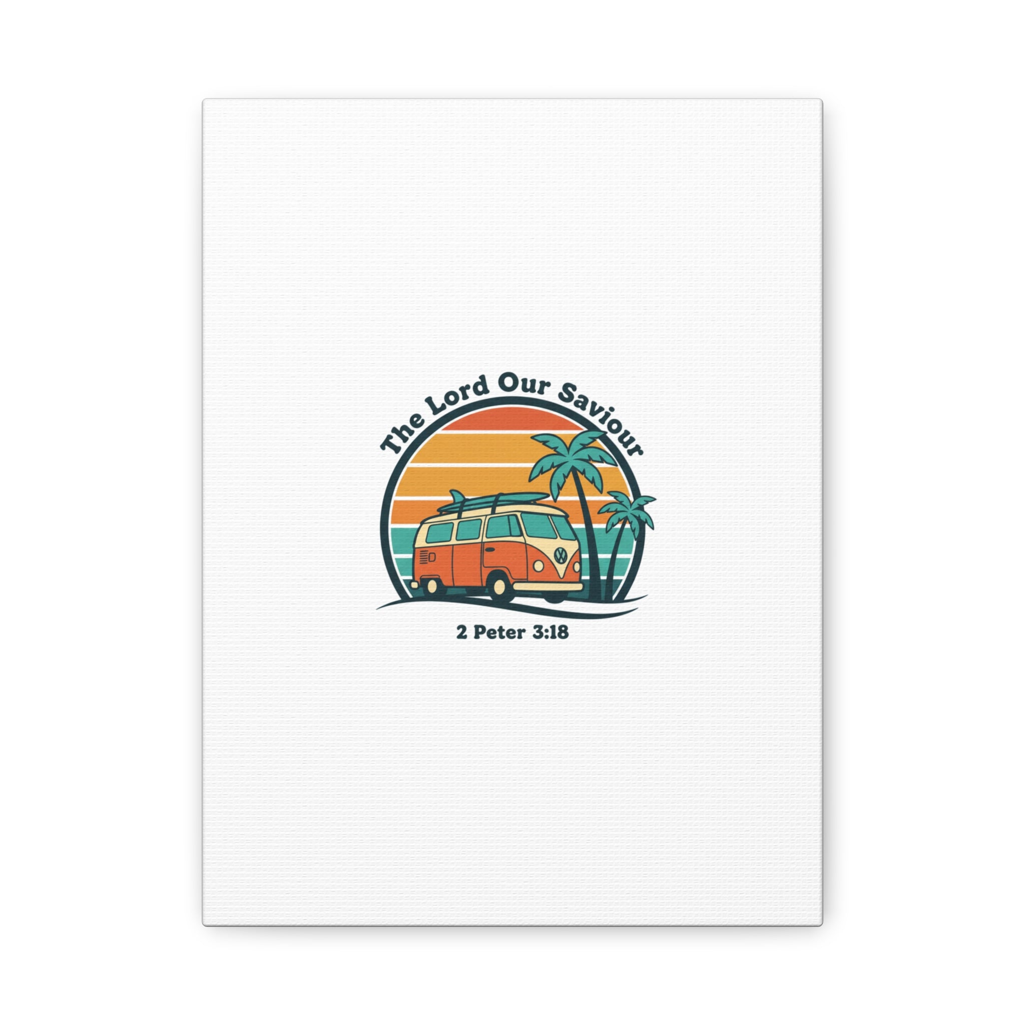 The Lord our Saviour, Retro Surf Sunset Canvas | 70s Van Palm Postcard, Analog Sunshine Aesthetic