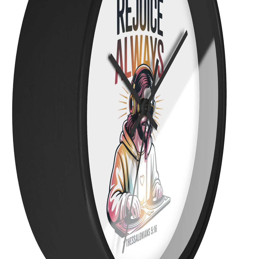 Wall Clock — 'Rejoice Always' Christian DJ Decorative Clock (1 Thessalonians 5:16)