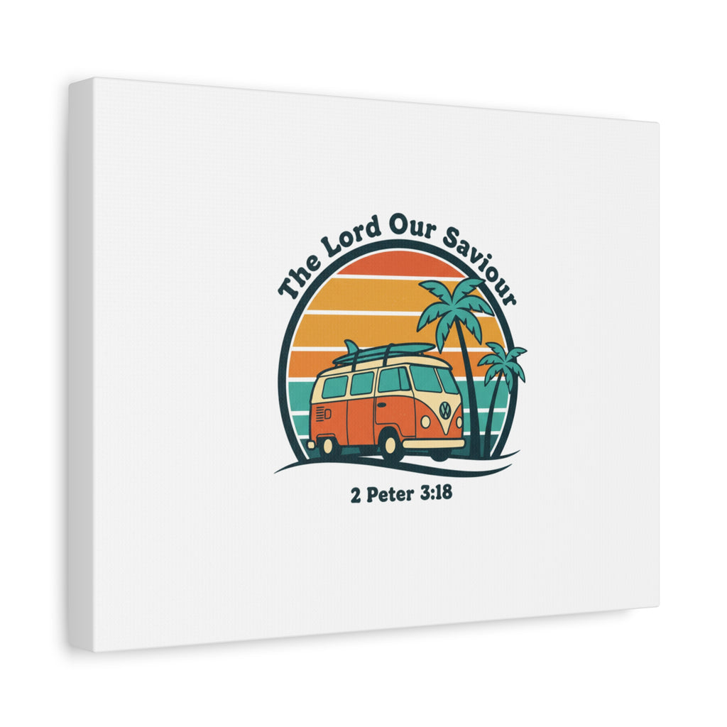 The Lord our Saviour, Retro Surf Sunset Canvas | 70s Van Palm Postcard, Analog Sunshine Aesthetic