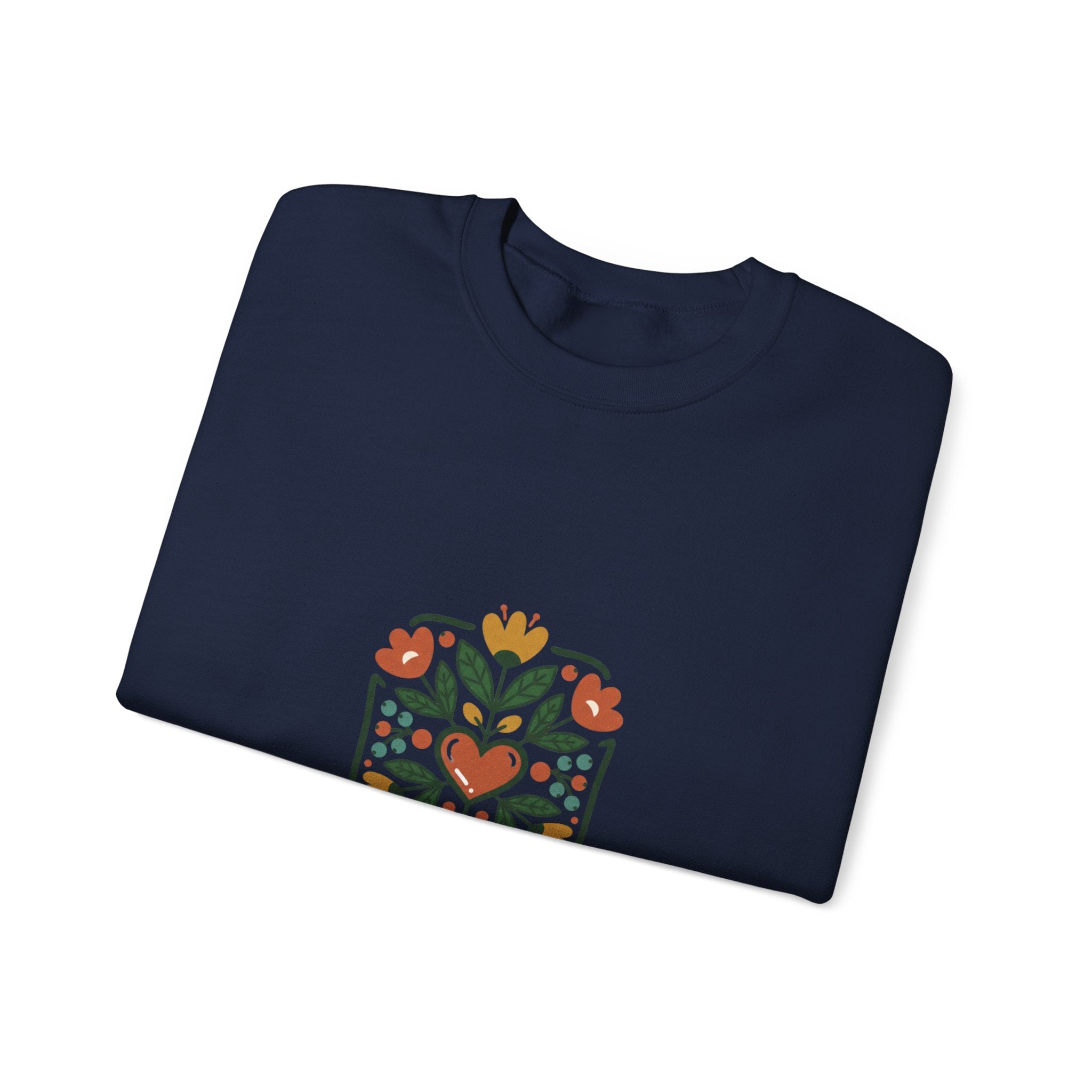 Stay Rooted Folk Botanical Sweatshirt | hand-drawn folk art print, embroidery style
