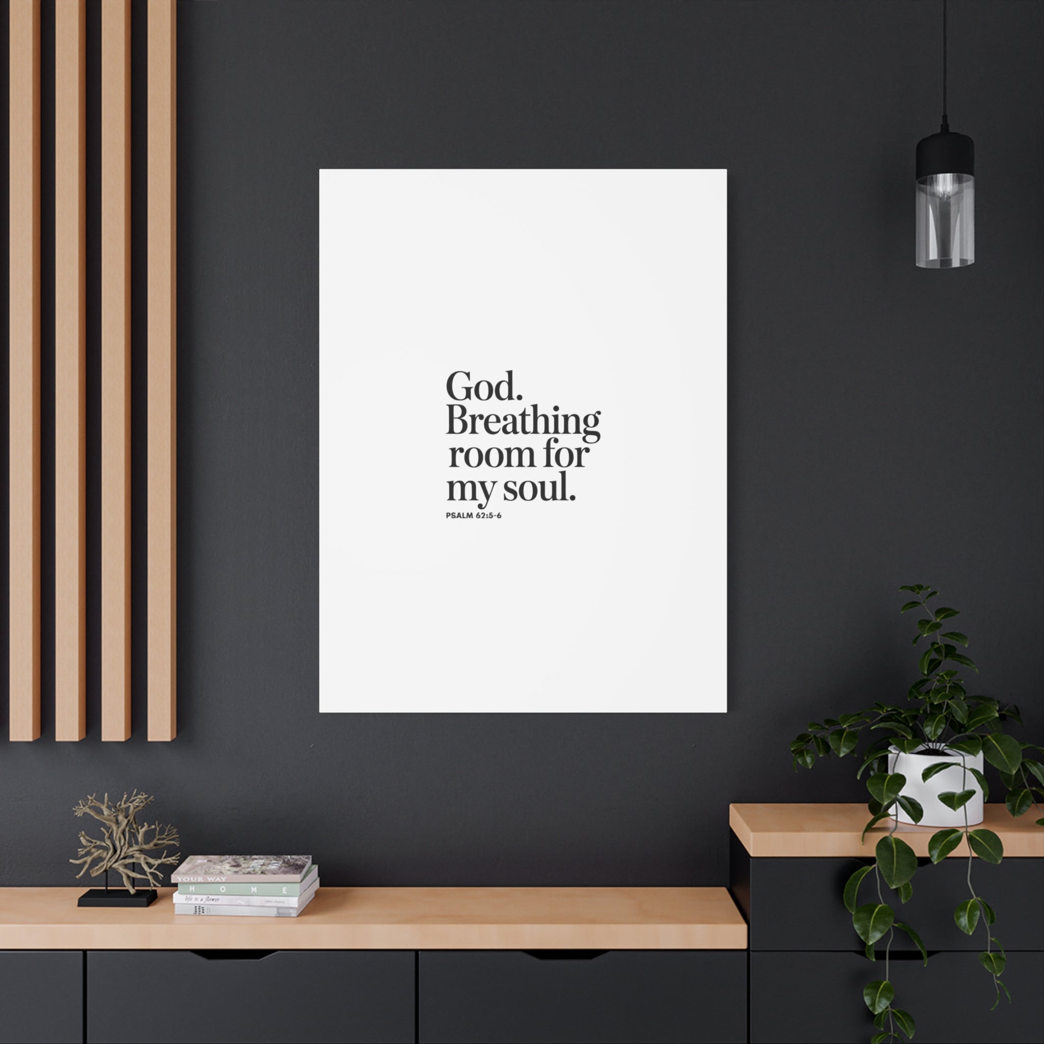 God breathing room for my soul Christian Canvas Wall Art — Minimal Heart Quote Stretched Matte Canvas