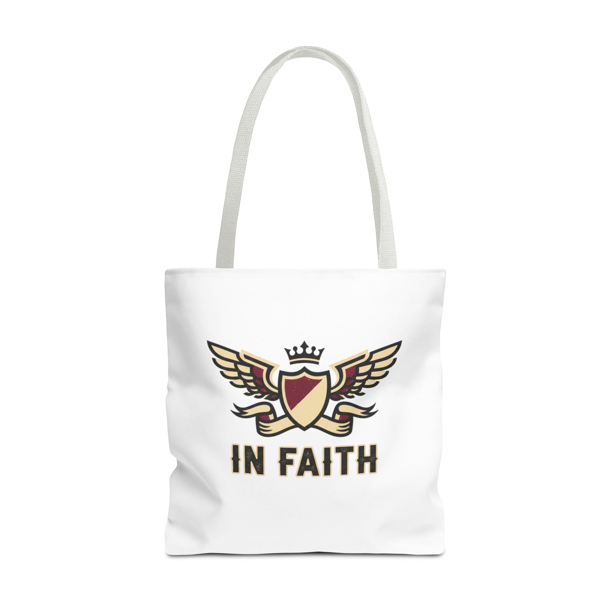 Faith Crest Tote Bag — "In Faith" Winged Shield Everyday Carry
