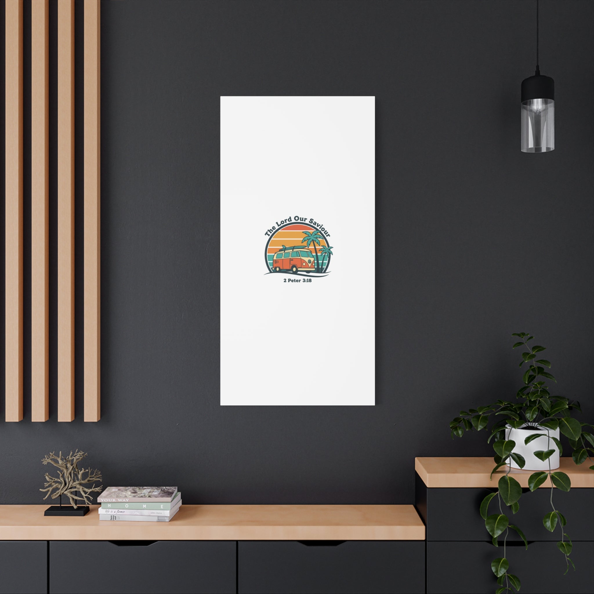 The Lord our Saviour, Retro Surf Sunset Canvas | 70s Van Palm Postcard, Analog Sunshine Aesthetic