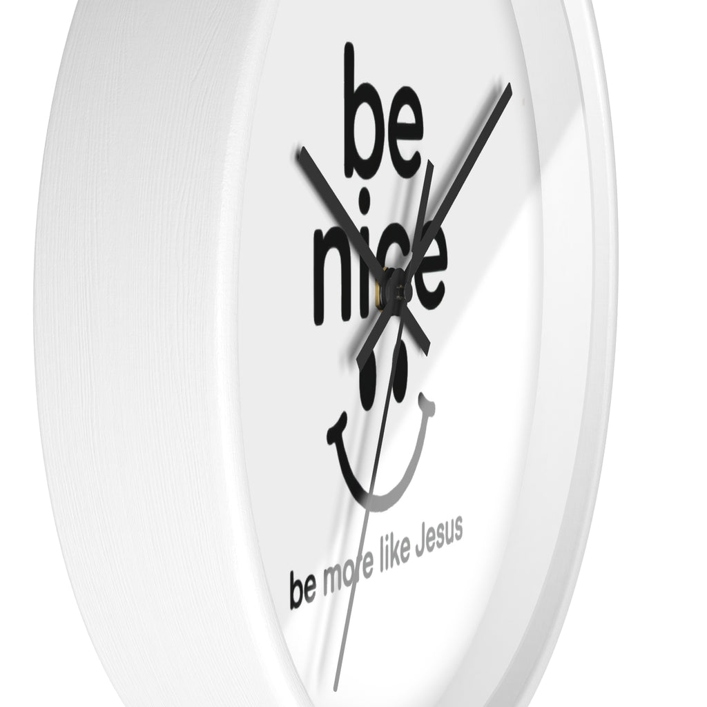 Wall Clock — “Be Nice” Christian Smiley Inspirational Wall Clock (Be More Like Jesus)
