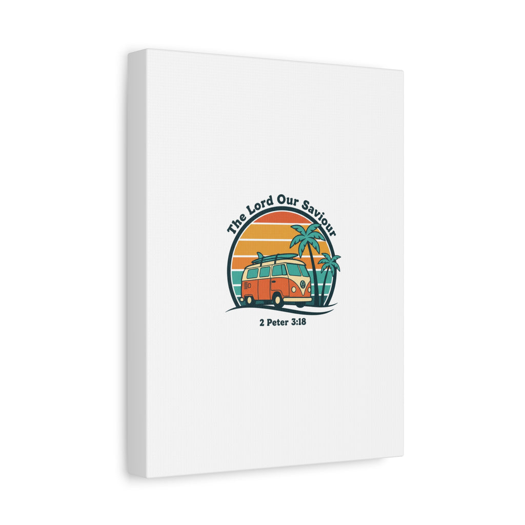 The Lord our Saviour, Retro Surf Sunset Canvas | 70s Van Palm Postcard, Analog Sunshine Aesthetic