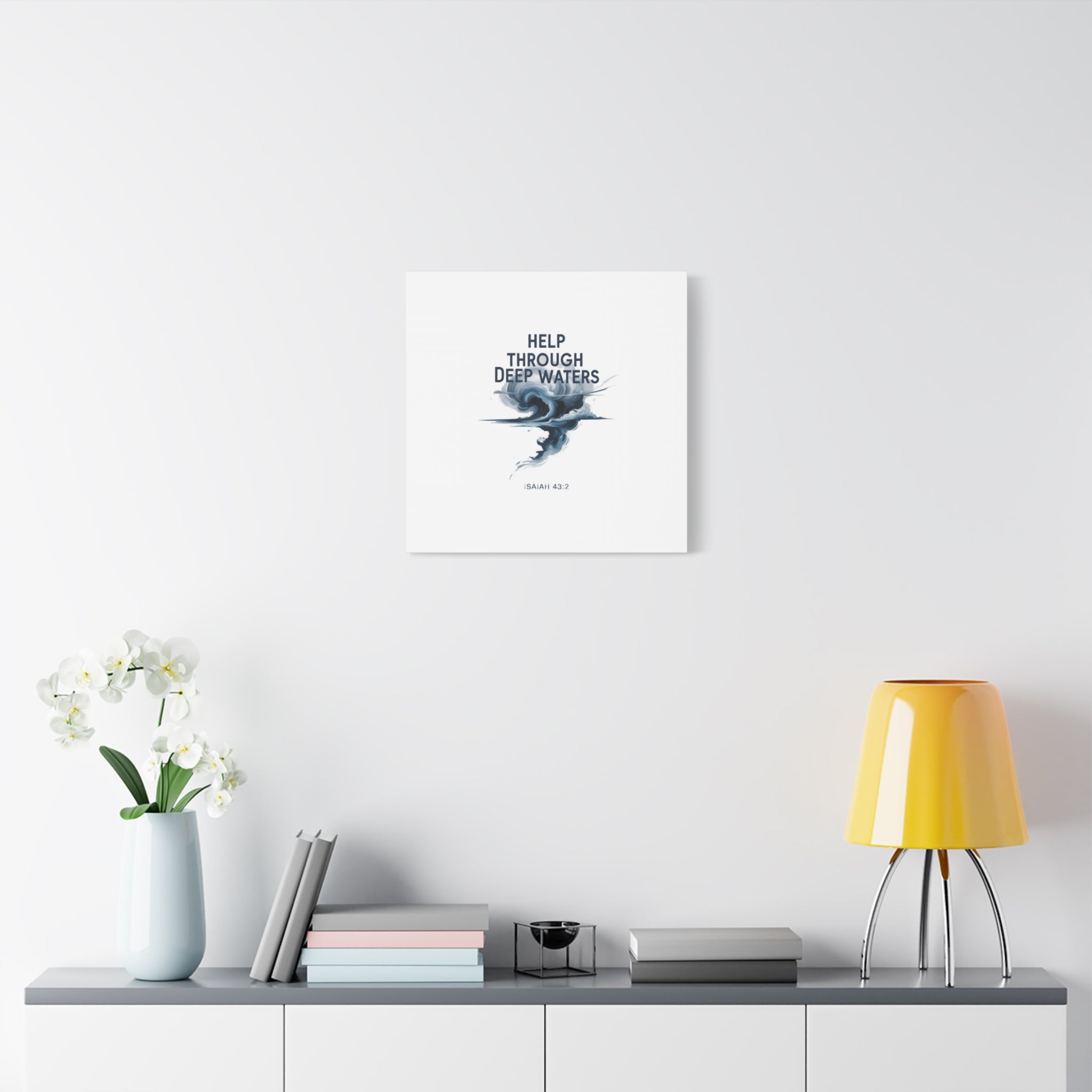 Help Through Deep Waters — Bible Quote Matte Canvas Wall Art (Big Waves)