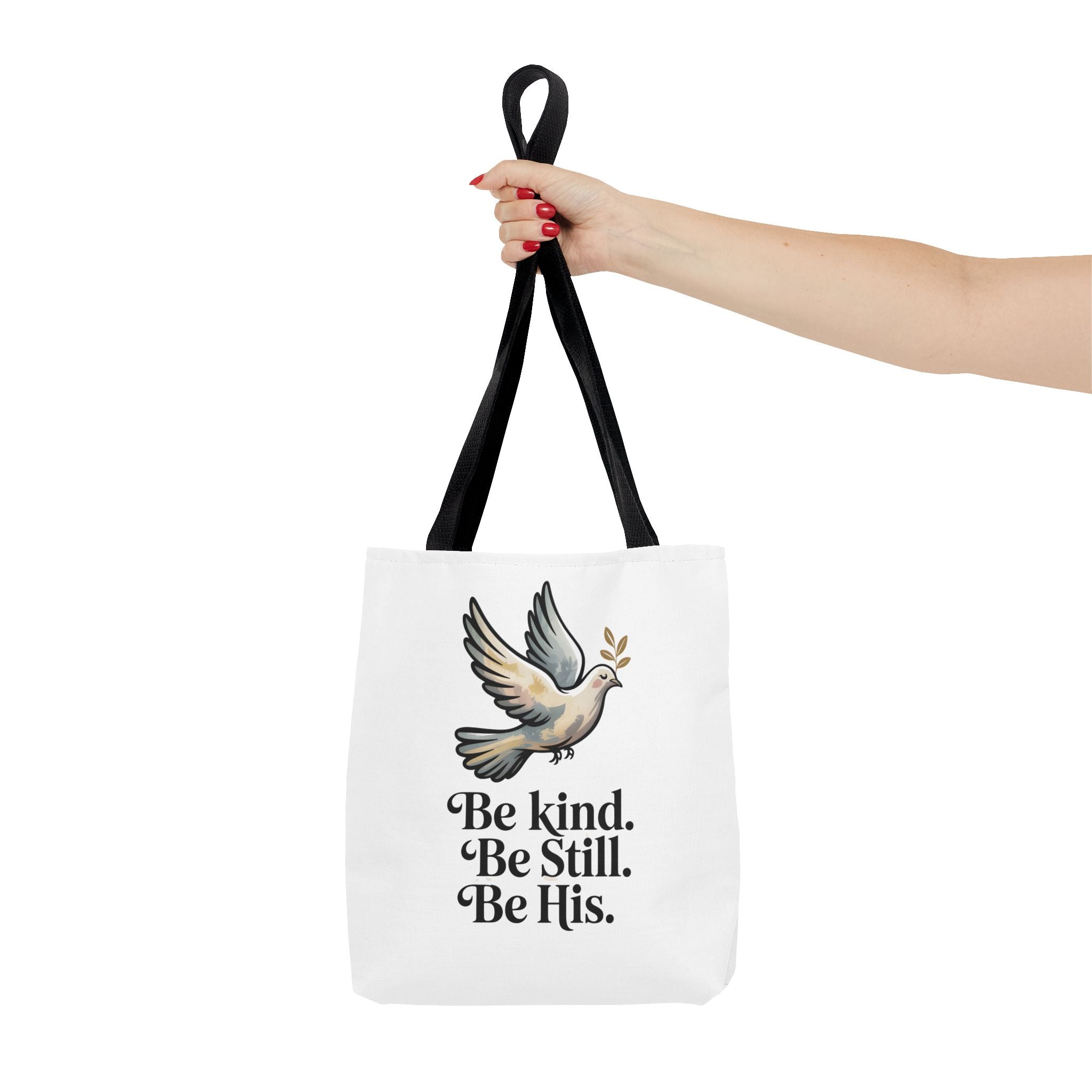 Inspirational Dove Tote Bag — "Be kind. Be still. Be His." Faith Prayer Canvas Tote
