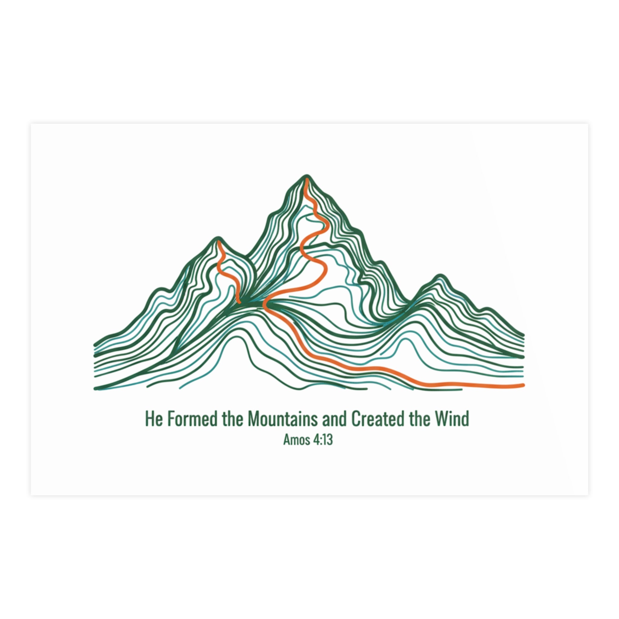Topographic Mountain Poster— "He Formed the Mountains and Created the Wind" (Amos 4:13)
